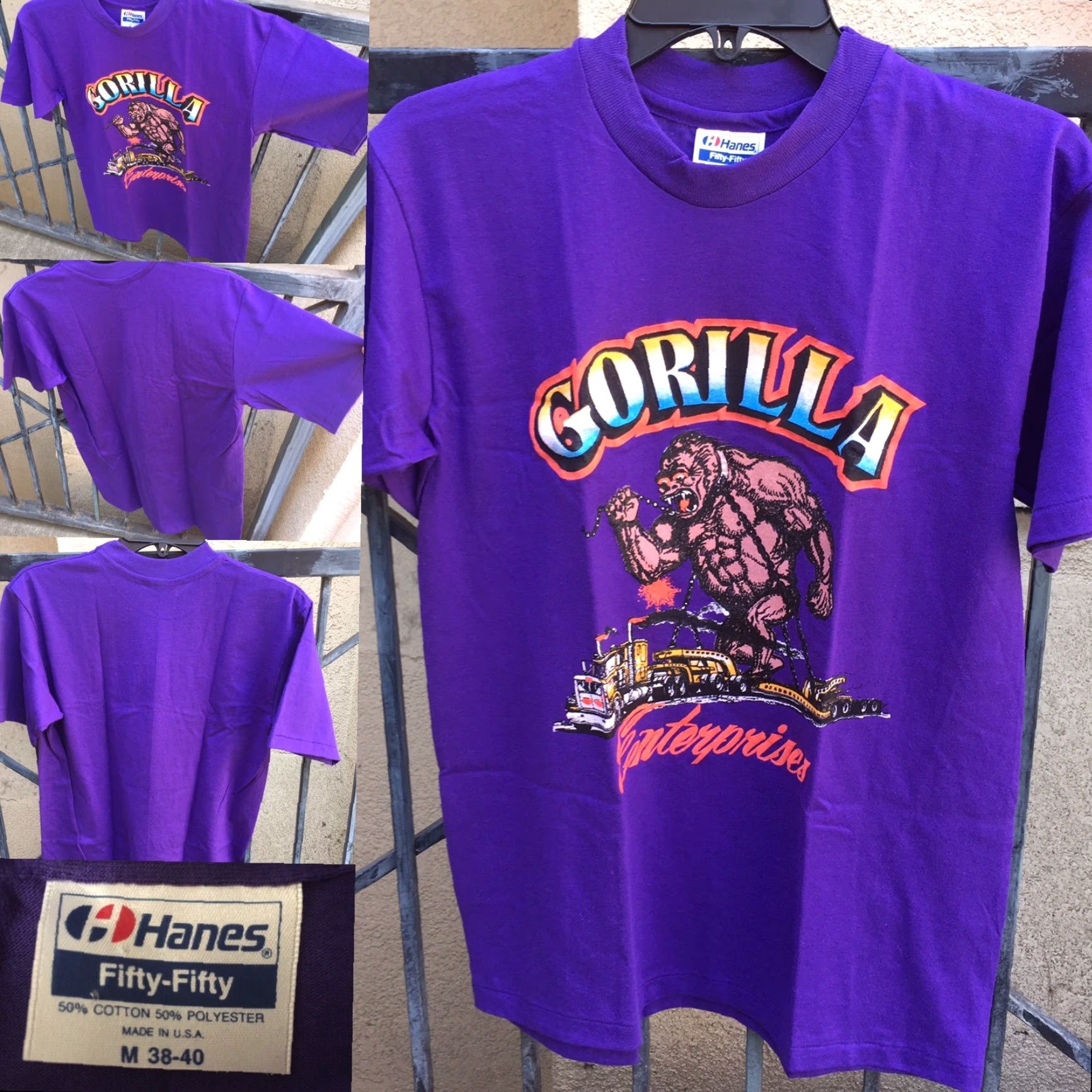 Vintage VINTAGE Hanes Fifty-Fifty T-Shirt Gorilla Enterprises Big Rig Truck Trucker 80s 90s Purple M Mens Graphics USA Size US M / EU 48-50 / 2 - 3 Thumbnail
