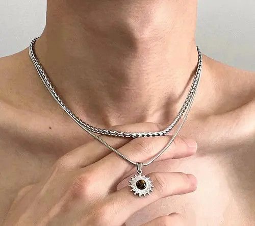 Jewelry Silver Layered Necklace with Sun Pendant Size ONE SIZE - 1 Thumbnail