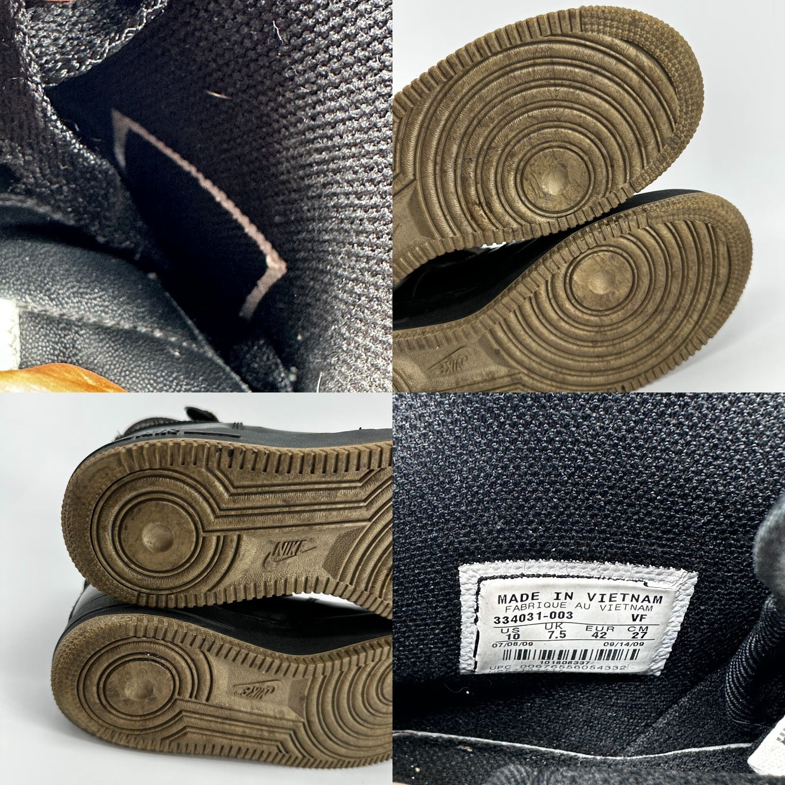 Nike Nike Air Force 1 Sneaker Athletic Black Women's 10 Lace Up High Top - Leather Rubber Comfort Classic 334031-003 Size L / US 10 / IT 46 - 9 Thumbnail