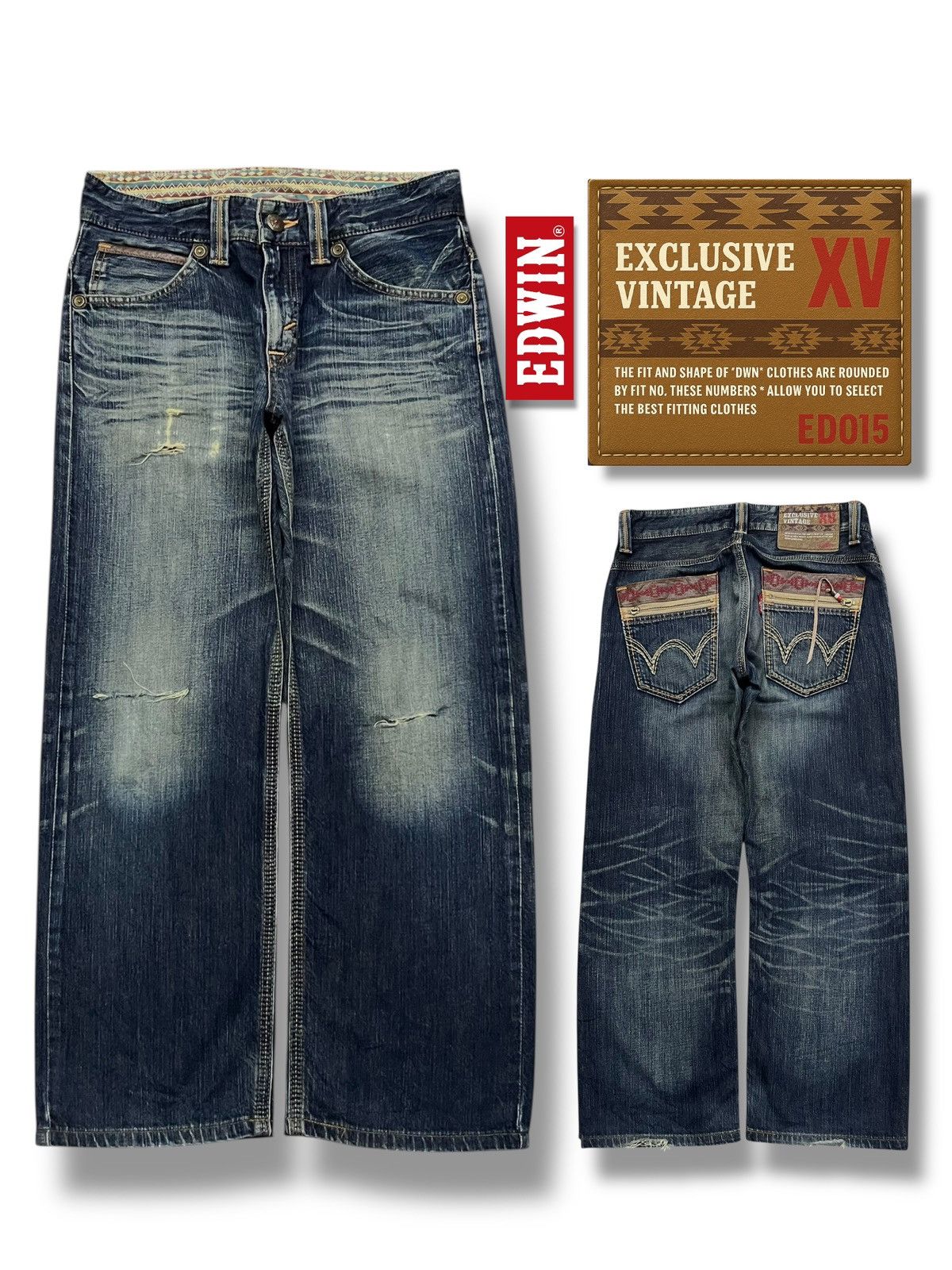 Baggy Vintage Edwin 444XVS- Faded Wash Distressed Denim