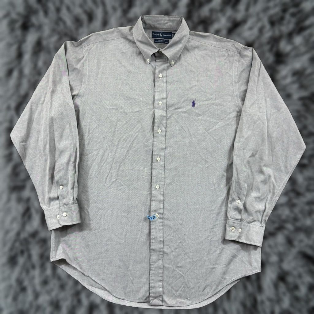 Polo Ralph Lauren VINTAGE Polo Ralph Lauren Shirt Men XL Gray Yarmouth Button Up Long Sleeve Oxford Preppy Size US XL / EU 56 / 4 - 1 Thumbnail