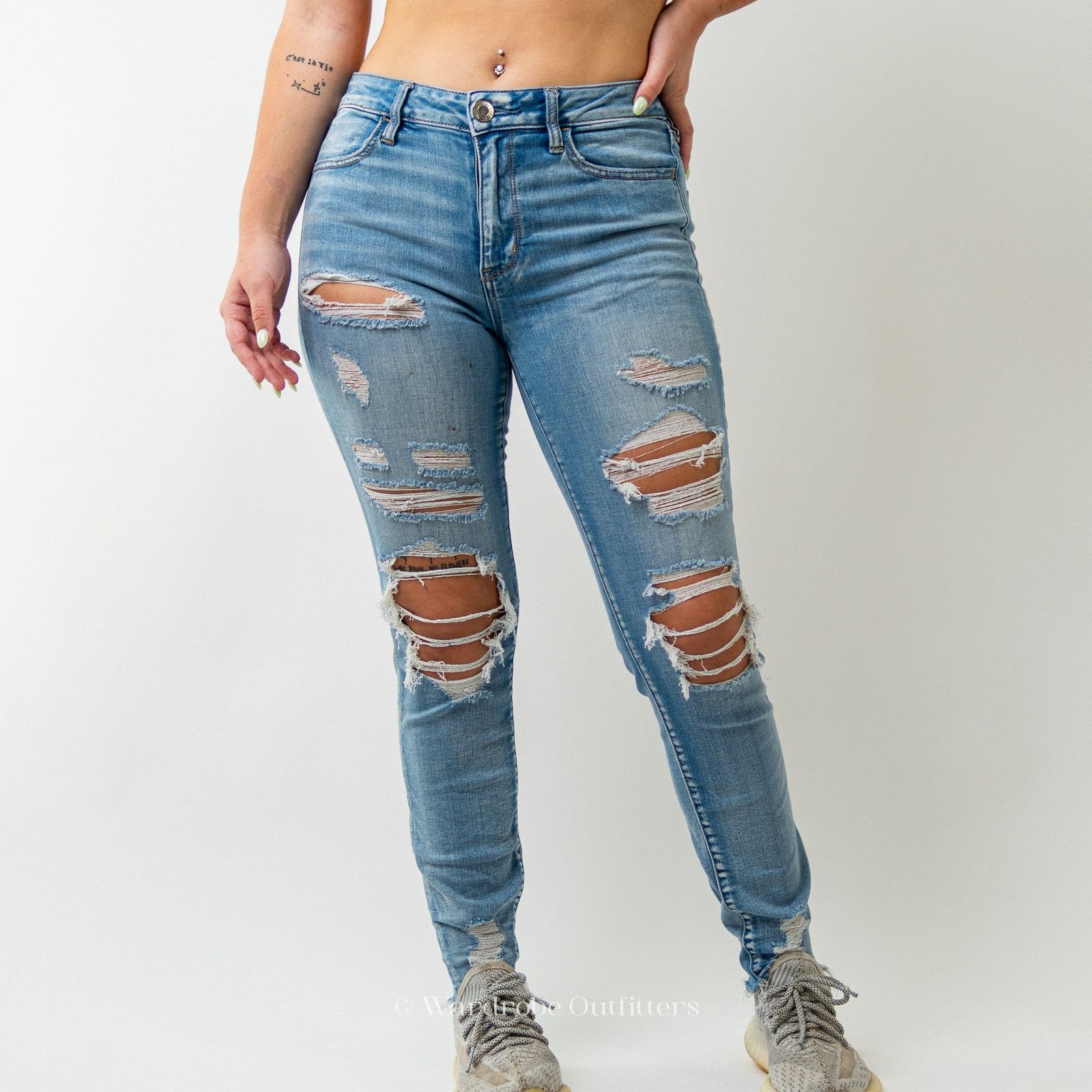 American Eagle Outfitters AEO Ripped & Thrashed Jegging Jeans Super Stretch X Size 29" - 1 Thumbnail