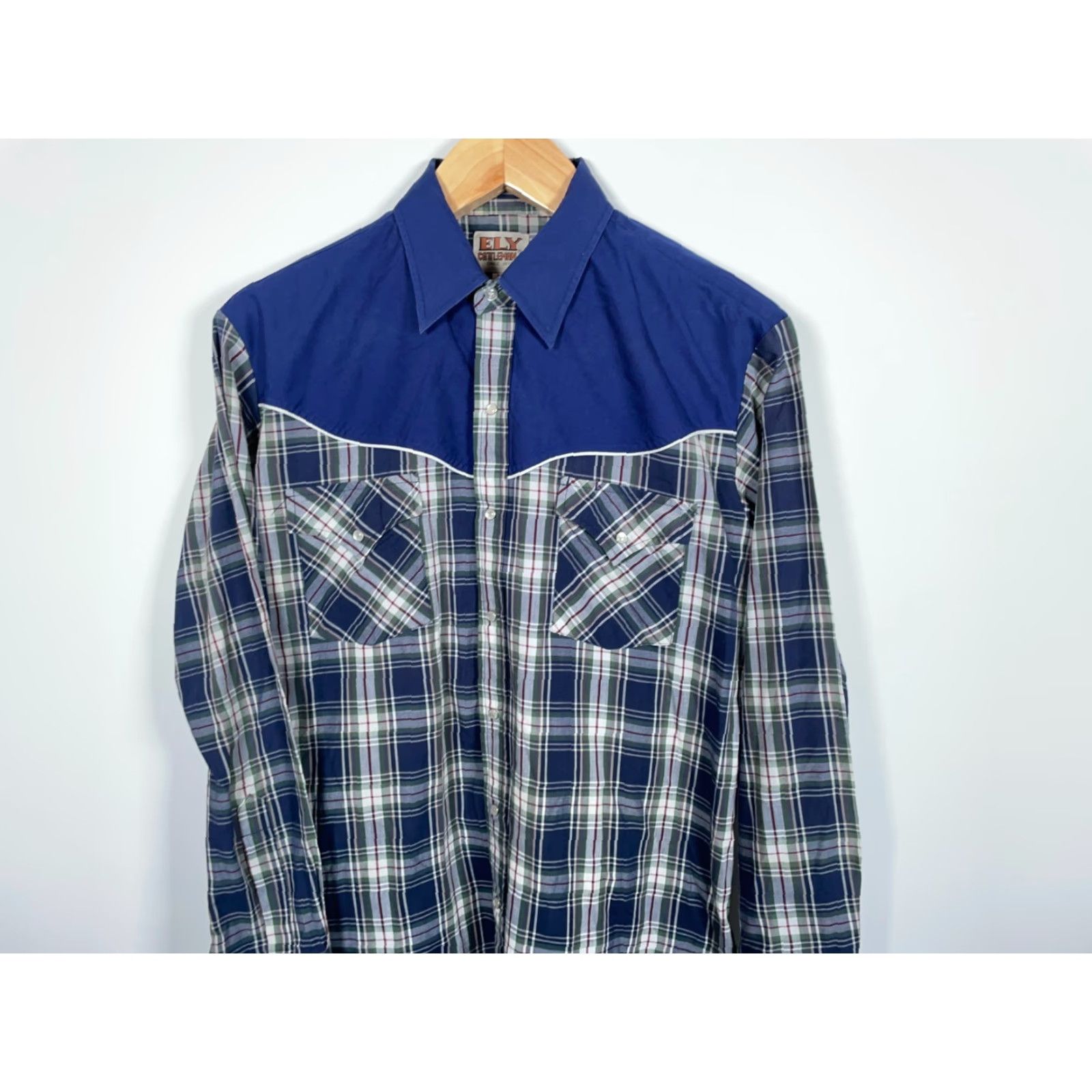 Vintage Ely Cattleman Western Shirt Men Large Plaid Lightweight Pearl Snap Rockabilly Two Tone Blue Size US L / EU 52-54 / 3 - 4 Thumbnail