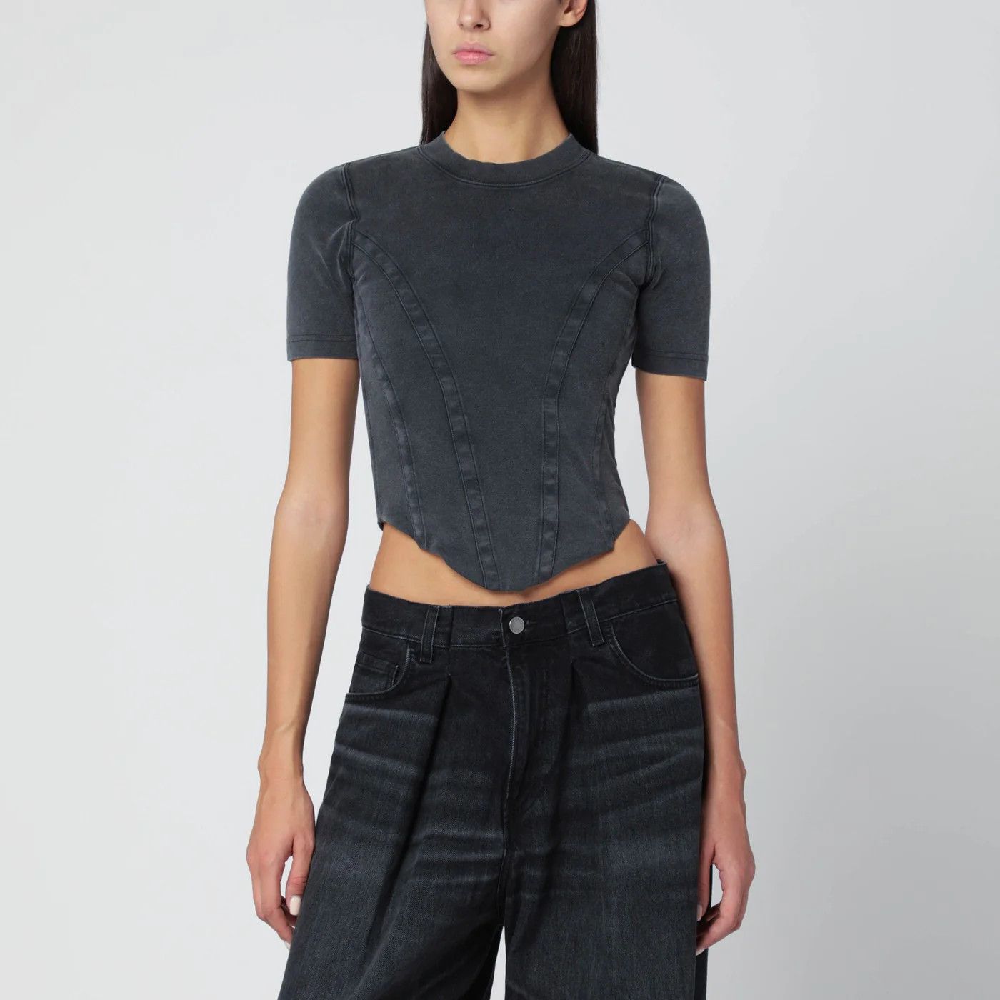 Balenciaga o1d2blof0426 Corset Style Short Sleeve T-Shirt in Black Size M / US 6-8 / IT 42-44 - 4 Thumbnail