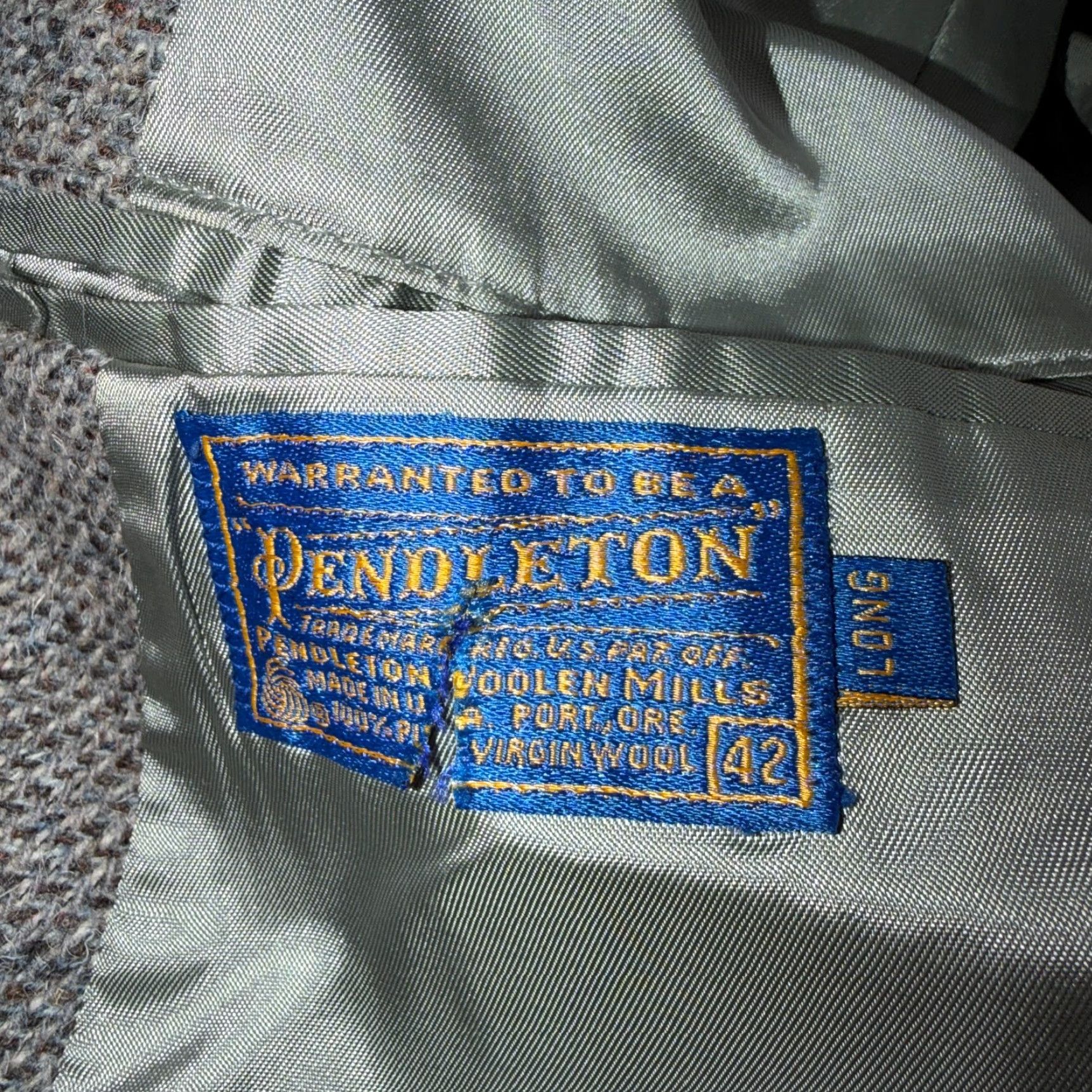 Pendleton VINTAGE Pendleton Western Blazer Mens 42L USA Long Wool Gray Tweed Suede Elbow Two-Button Jacket Size 42R - 3 Thumbnail