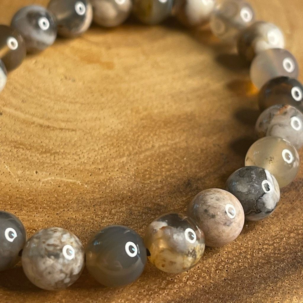 Other Black Flower Agate stretch beaded bracelet 7” crystal healing beads 8mm ONE NEW Size ONE SIZE - 9 Thumbnail
