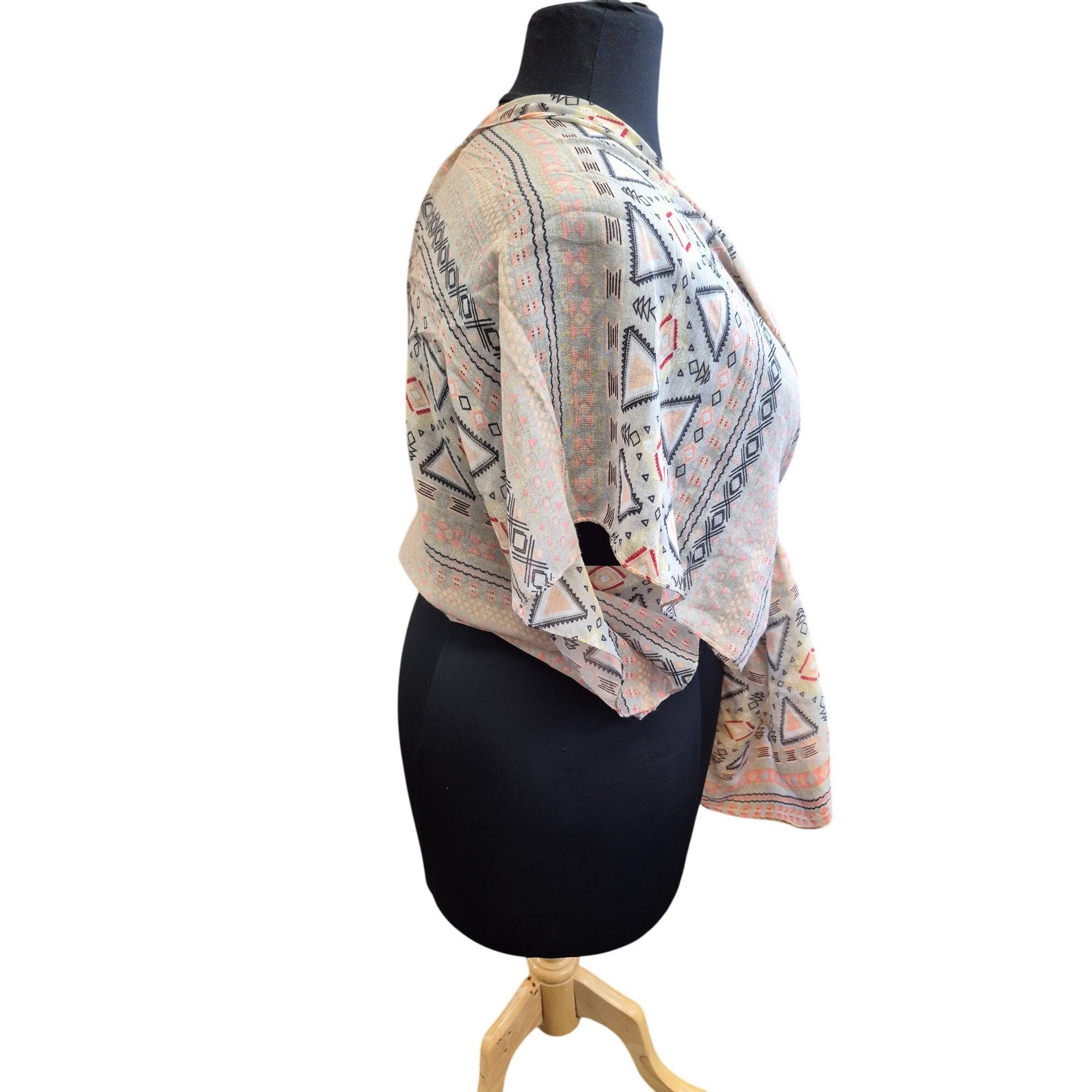 Other Bohemian Tribal Print Kimono Wrap Scarf Shawl Peach, Brown, Size ONE SIZE - 8 Thumbnail