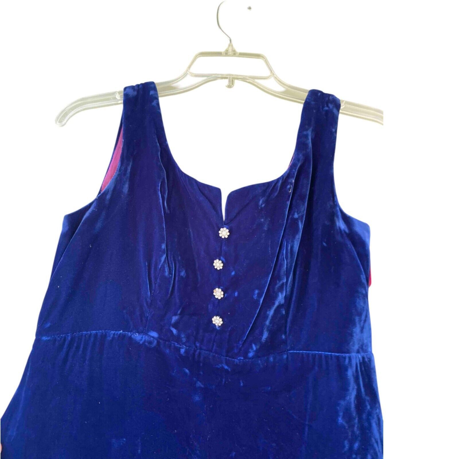 Other 1970's Vintage ILGWU Crushed Velvet Sleeveless Blue Dress Size XS / US 0-2 / IT 36-38 - 4 Thumbnail