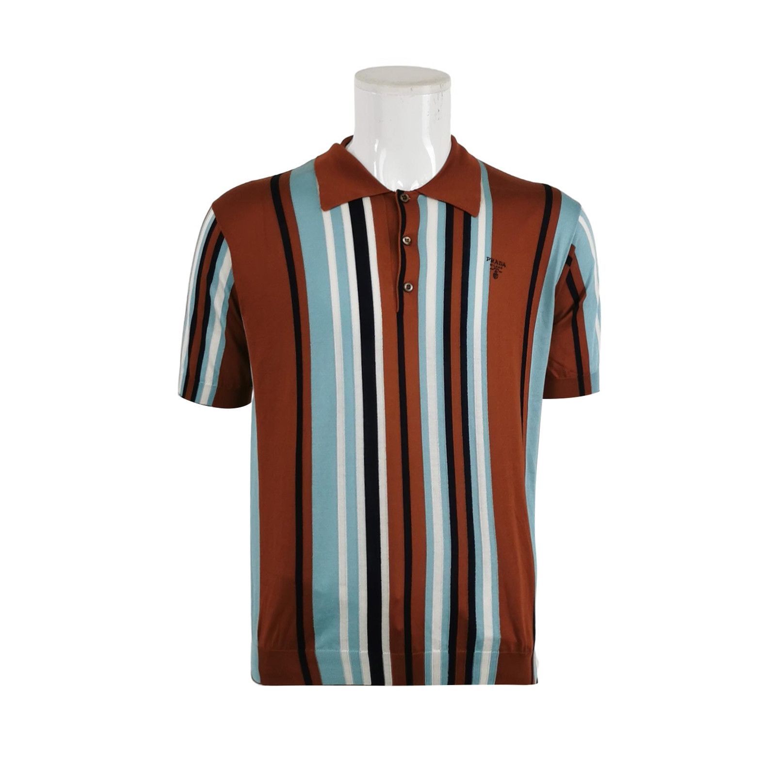 Prada Prada Striped Silk Logo Collar Short-Sleeve Knit Size US M / EU 48-50 / 2 - 1 Thumbnail