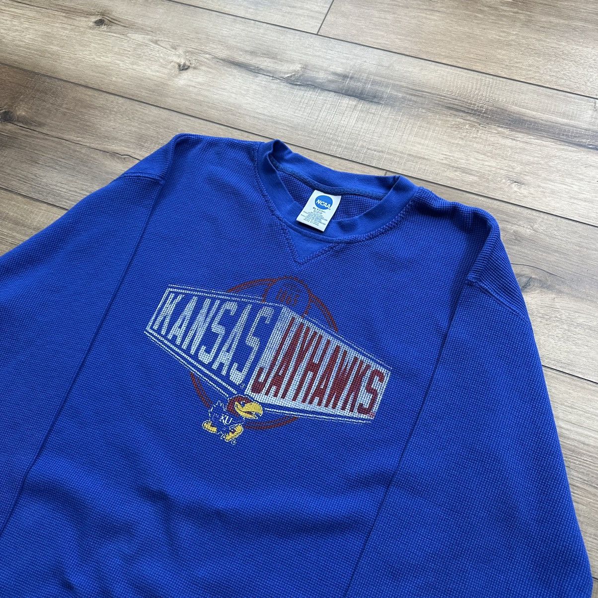 NCAA Vintage 2000s Kansas Jayhawks Waffle Knit Thermal Size US XL / EU 56 / 4 - 4 Thumbnail