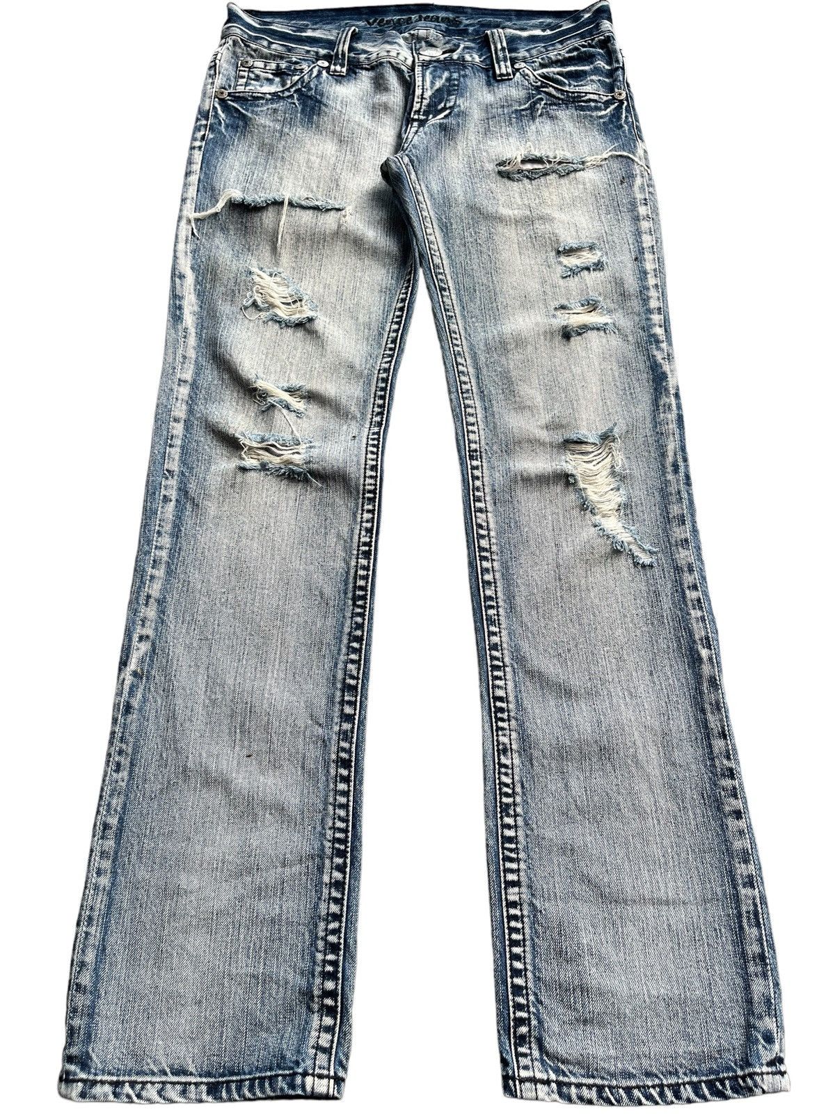 Japanese Brand Vintage Japanese Blue Way Distressed Sky Bomber Style Jean Size US 32 / EU 48 - 1 Thumbnail