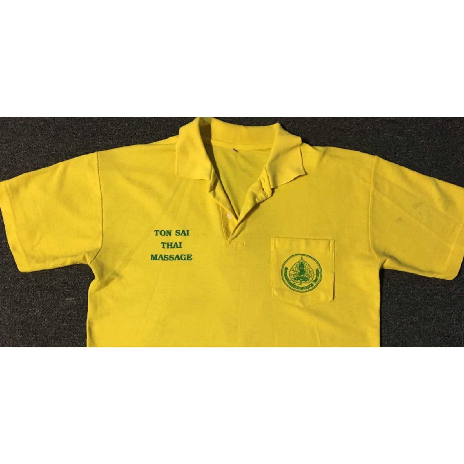 Vintage VINTAGE Ton Sai Thai Massage Faded Polo Shirt M Grunge Biker Therapist 90s USA Shirt Mens Yellow 90s 80s Classic Rockabilly USA Size US M / EU 48-50 / 2 - 6 Thumbnail
