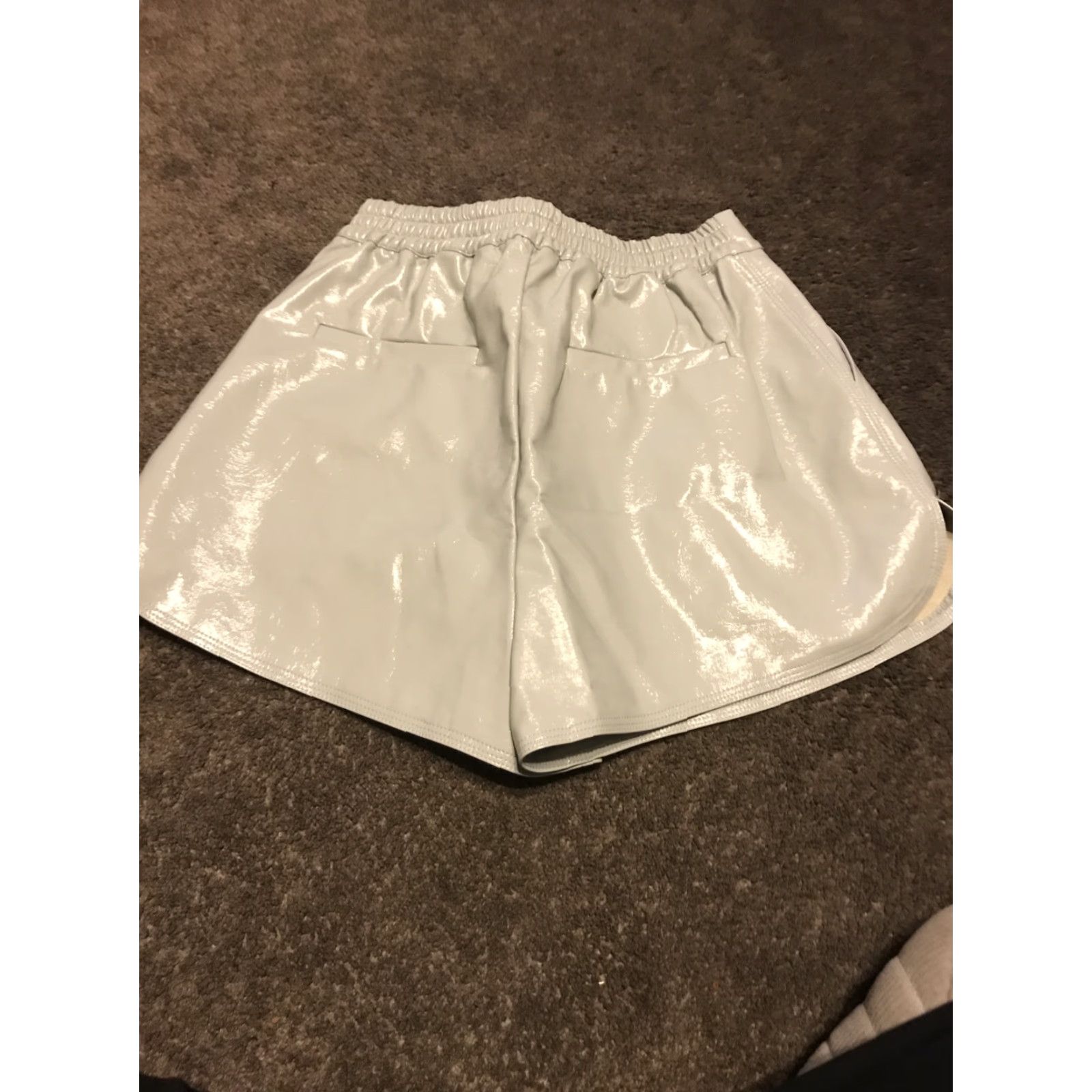 Vintage Grey Lab M Blue Faux Leather High Waisted Pleated Front 2-pocket Shorts Size 32" / US 10 / IT 46 - 4 Thumbnail