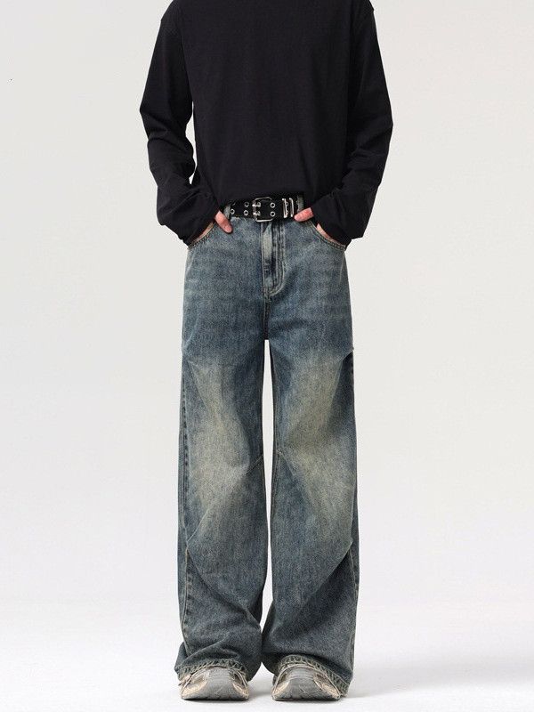 Vintage Men's washed distressed retro high street wide-leg jeans Size US 32 / EU 48 - 2 Thumbnail
