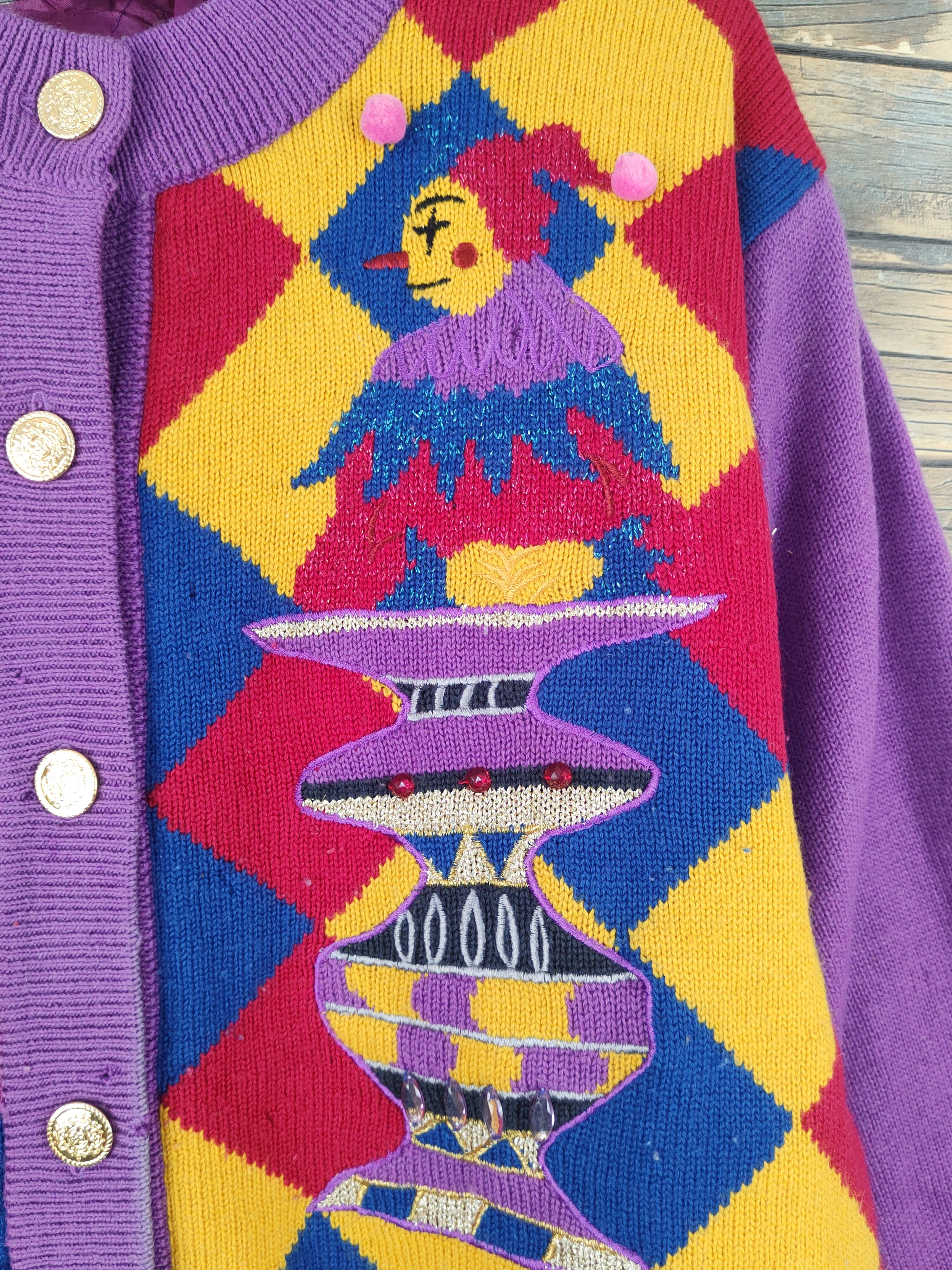 Vintage Bonheur Purple clown Knitwear Cardigan #W1813 Size US M / EU 48-50 / 2 - 4 Thumbnail