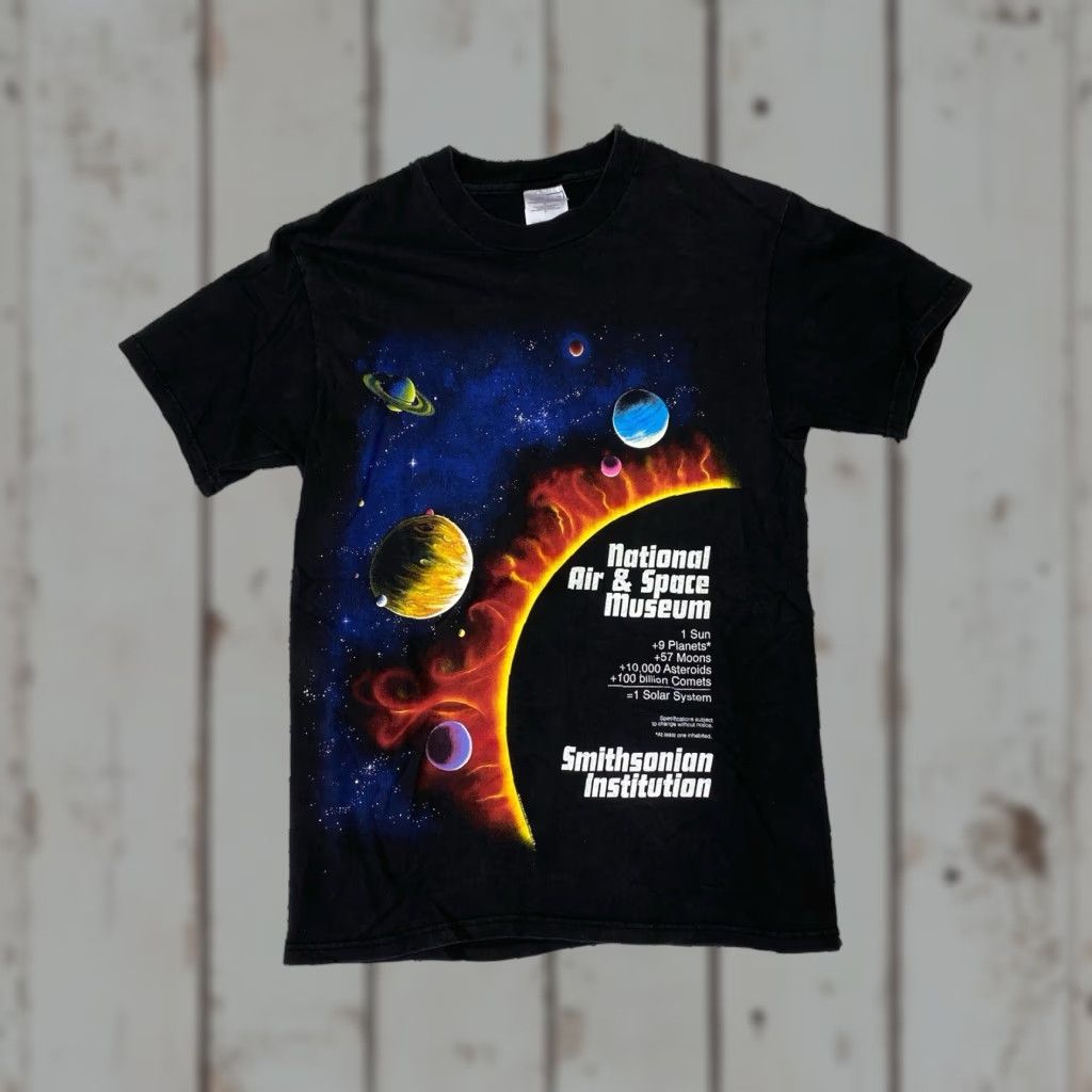 Hanes VINTAGE Smithsonian National Air Space Solar System NASA Space T Shirt Medium Black Mens Short Sleeve Cotton 90s Space Science Vintage Size US M / EU 48-50 / 2 - 1 Thumbnail