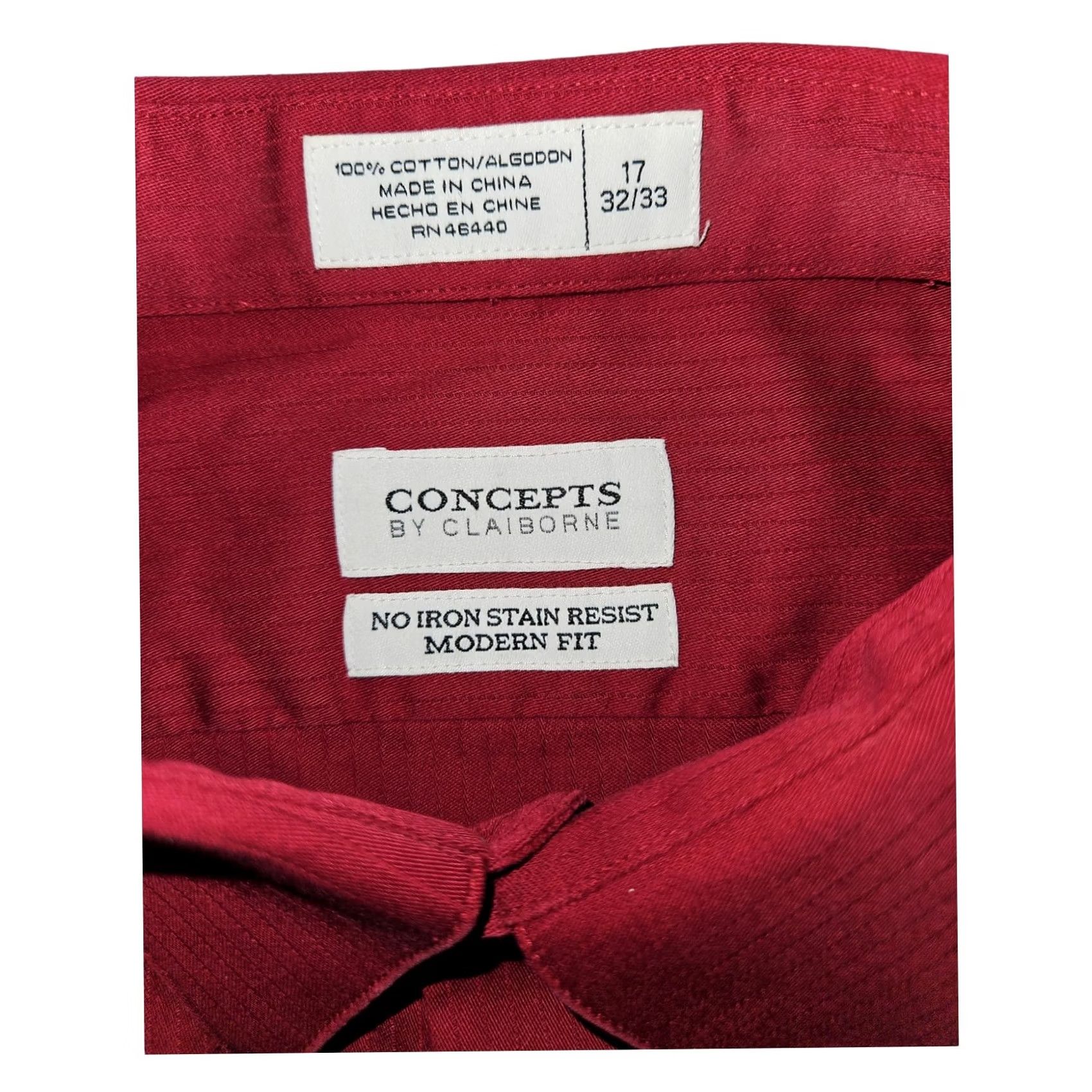 Vintage Concepts By Claiborne Button Up Shirt Mens Long Sleeve Modern Fit Red 32/33 Cotton Non-Iron Easy Care Button-Up Shirt Size US XS / EU 42 / 0 - 2 Thumbnail