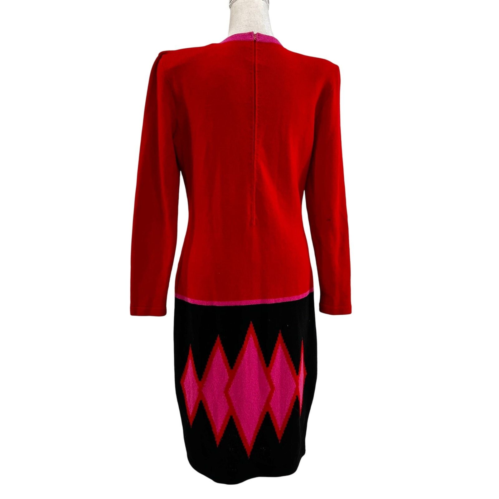 Vintage Vintage Wool Dress Red Knit Long Sleeves by Louis Marino Size M / US 6-8 / IT 42-44 - 9 Thumbnail