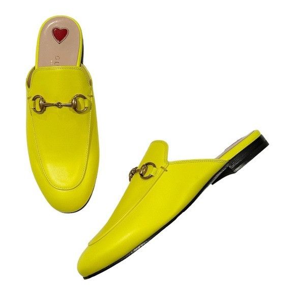 Gucci NIB Gucci Princetown Neon Yellow Horsebit Loafer Mule Slides Size US 5 / IT 35 - 1 Thumbnail