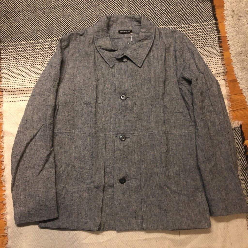 Frank Leder Work Jacket Grey Blue Textured Linen Chore - L NWT $490 Size US L / EU 52-54 / 3 - 2 Thumbnail
