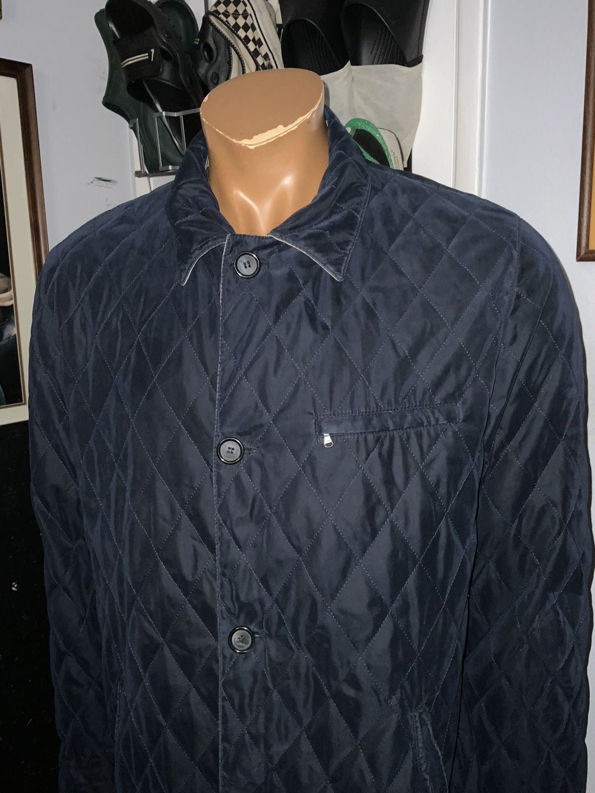 Designer Longhi Made In Italy Navy Blue Quilted Chore Barn Jacket Size US M / EU 48-50 / 2 - 14 Thumbnail