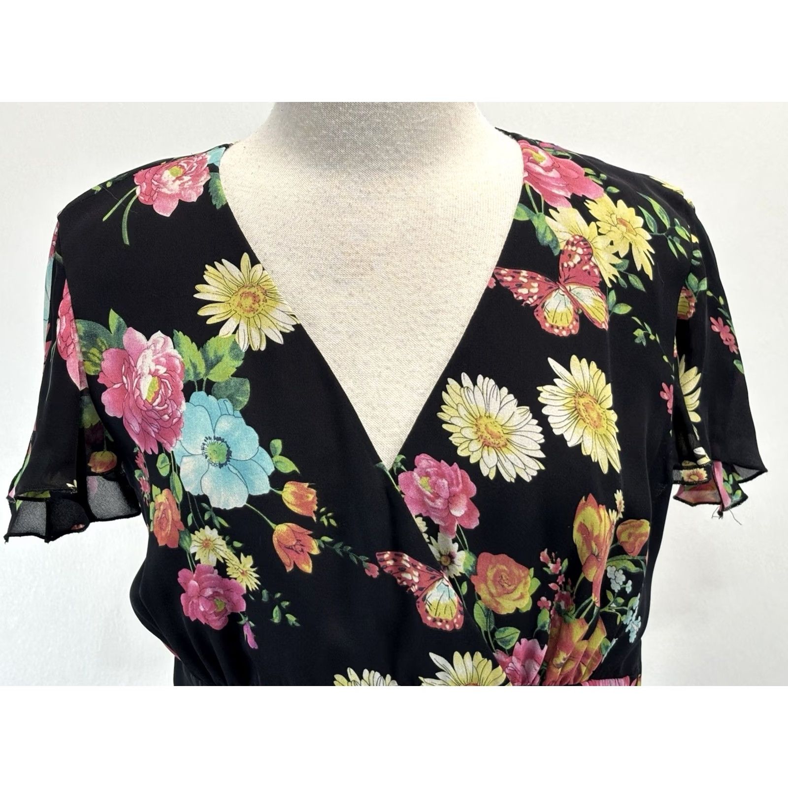 Vintage Vintage Spenser Jeremy Silk Floral Midi Dress Womens 12 Peplum Waist Butterfly Size XL / US 12-14 / IT 48-50 - 5 Thumbnail
