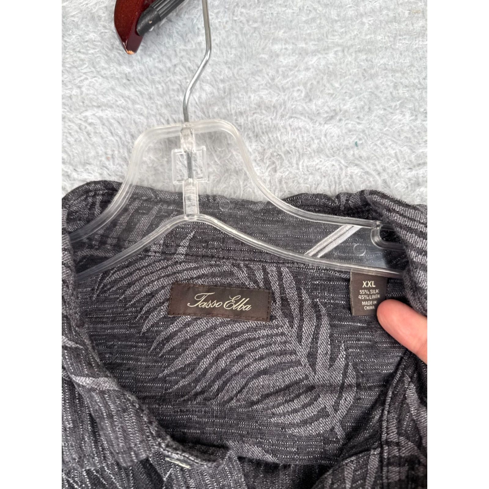 Tasso Elba Tasso Elba Shirt Adult 2XL Gray Floral Palm Leaf Button Up Silk Blend Size US XXL / EU 58 / 5 - 7 Thumbnail