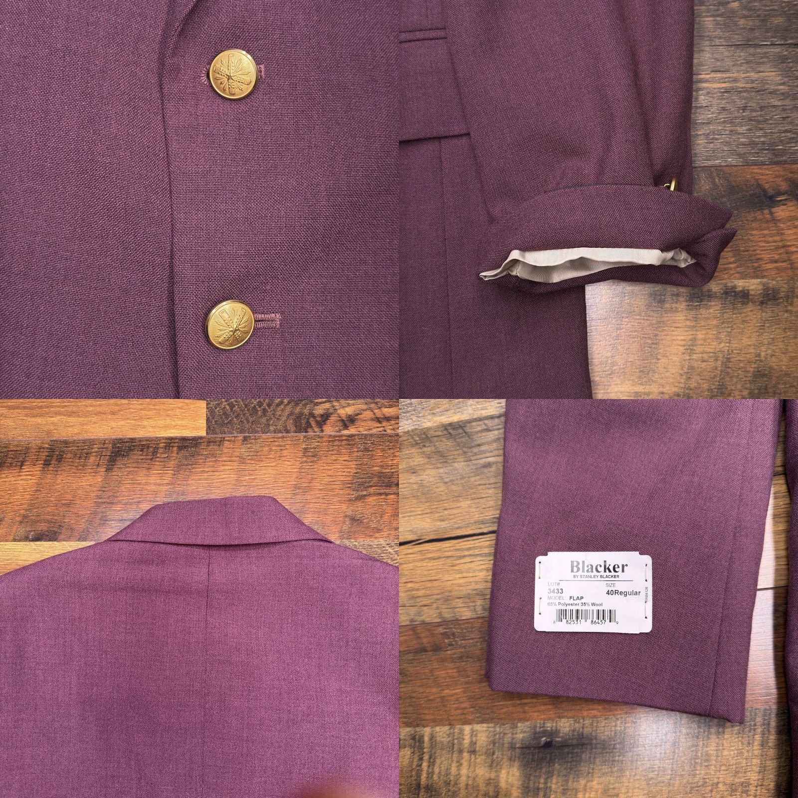 Stanley Blacker VINTAGE Stanley Blacker Sport Coat 40R Burgundy Wool Blazer - Two-Button, Single-Vented, Notch Lapel, Dry Clean Only, Regular Length, Solid, Men Size 40R - 8 Thumbnail