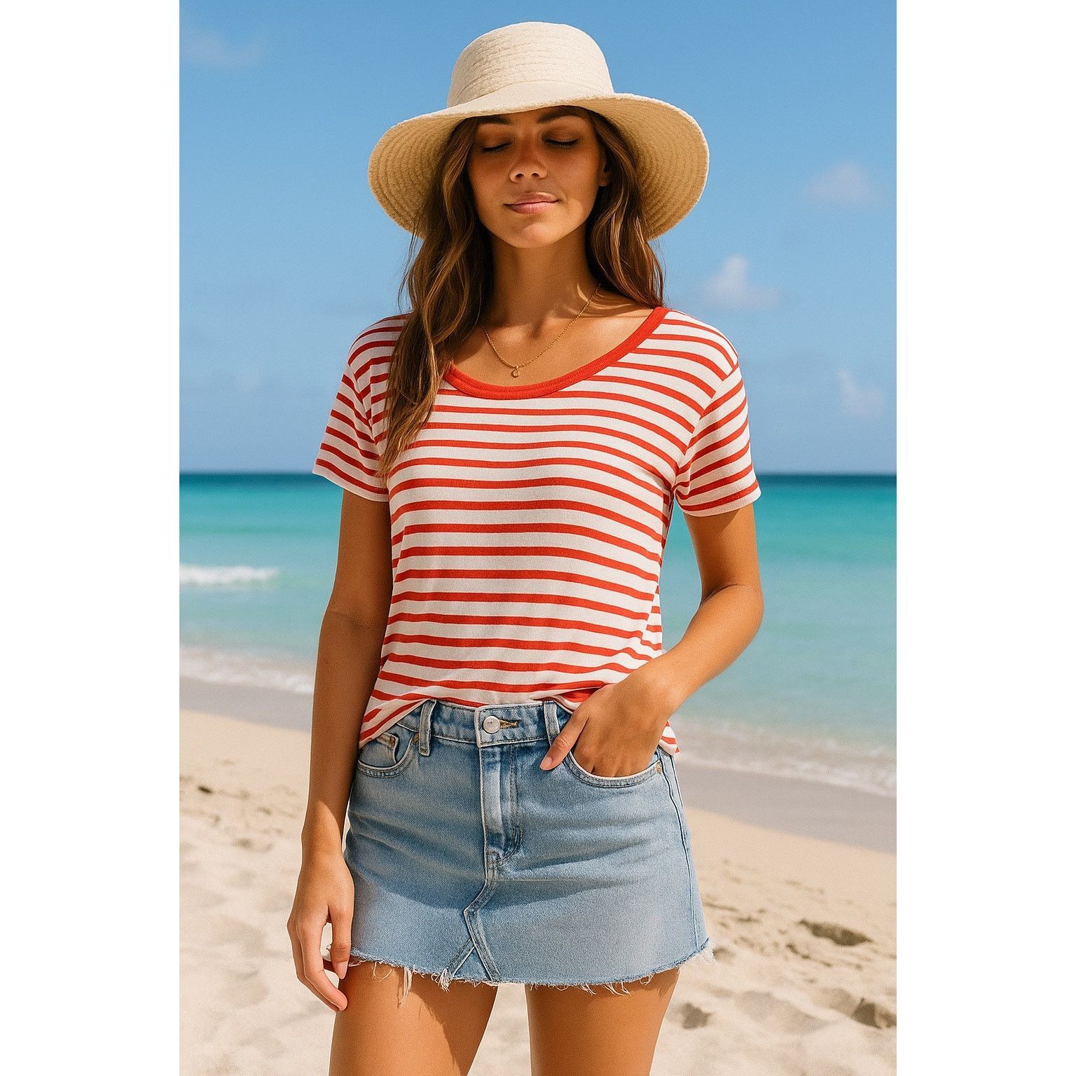 Forever 21 Casual Striped Red & White Scoop Neck Tee Forever 21 Small Size S / US 4 / IT 40 - 1 Thumbnail