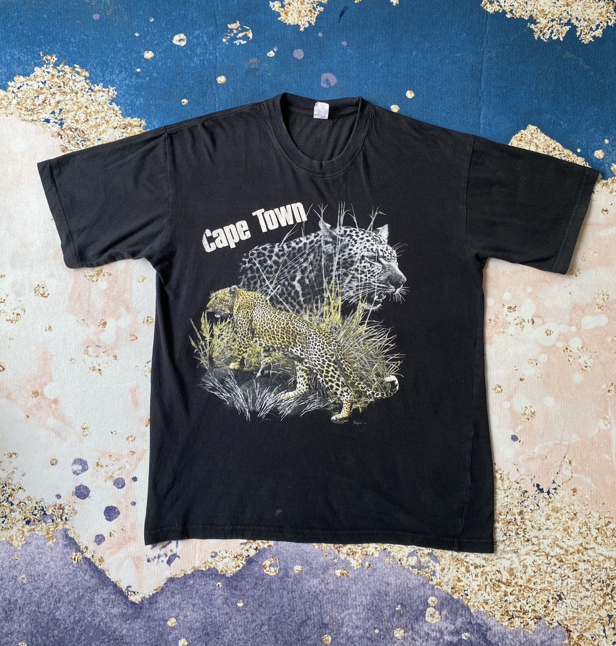 Habitat × Vintage 1990s - Cape Town Leopard Graphics T Shirt Size US L / EU 52-54 / 3 - 3 Thumbnail