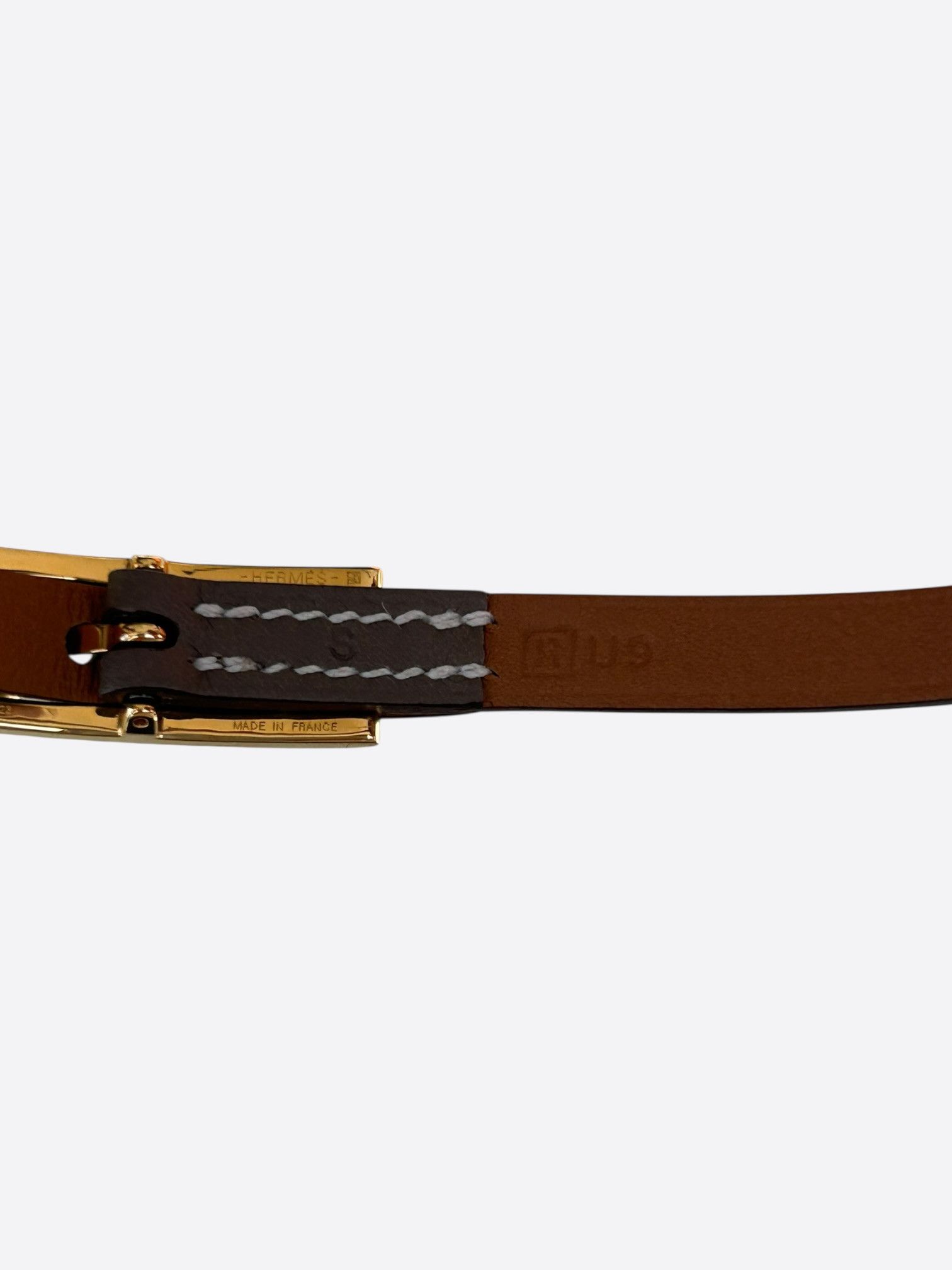 Hermes Etoupe Swift & Gold Hardware Behapi Double Tour Bracelet Size ONE SIZE - 3 Thumbnail