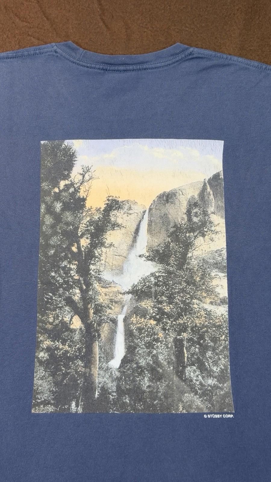 Stussy Stüssy Falls Tee Navy Blue T-Shirt Waterfall 23.5” x 27” Lg Size US L / EU 52-54 / 3 - 6 Thumbnail