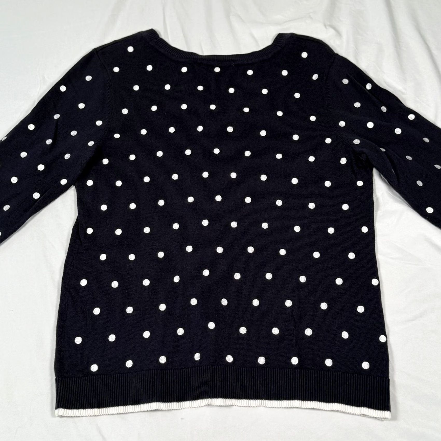 Vintage Christopher & Banks Sweater Cardigan Womens Medium Navy Polka Dot Embroidered Knit V-Neck Raglan Sleeve Button Front Size M / US 6-8 / IT 42-44 - 6 Thumbnail