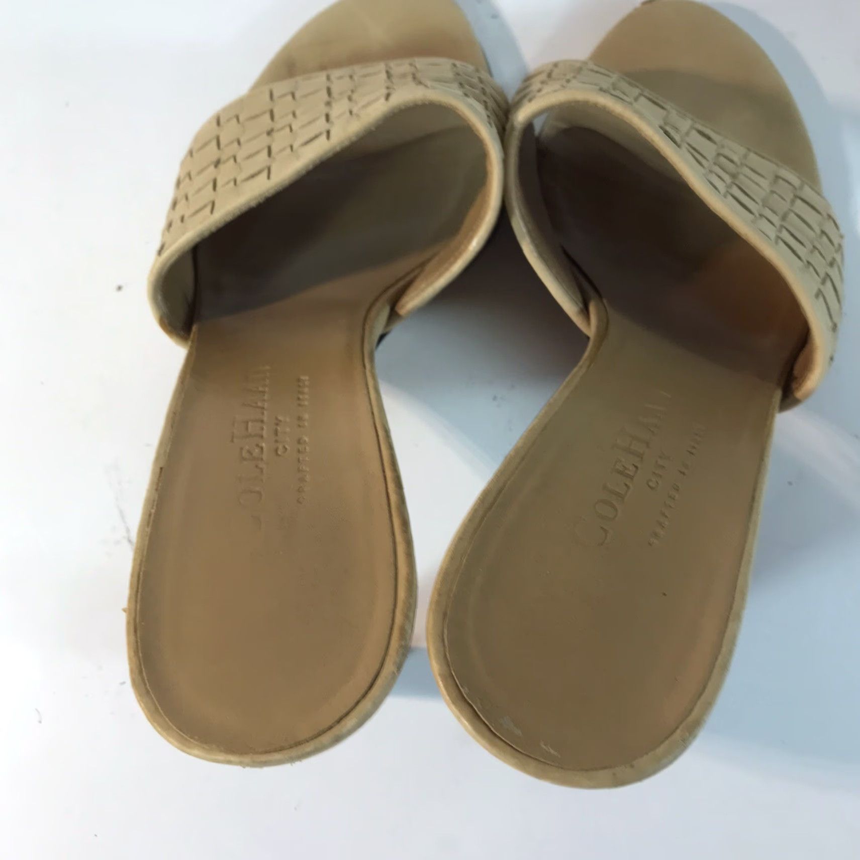 Cole Haan Cole Haan City Slides Beige Basket Weave Leather 3in Heel Womens Size 6.5B Size US 6.5 / IT 36.5 - 3 Thumbnail