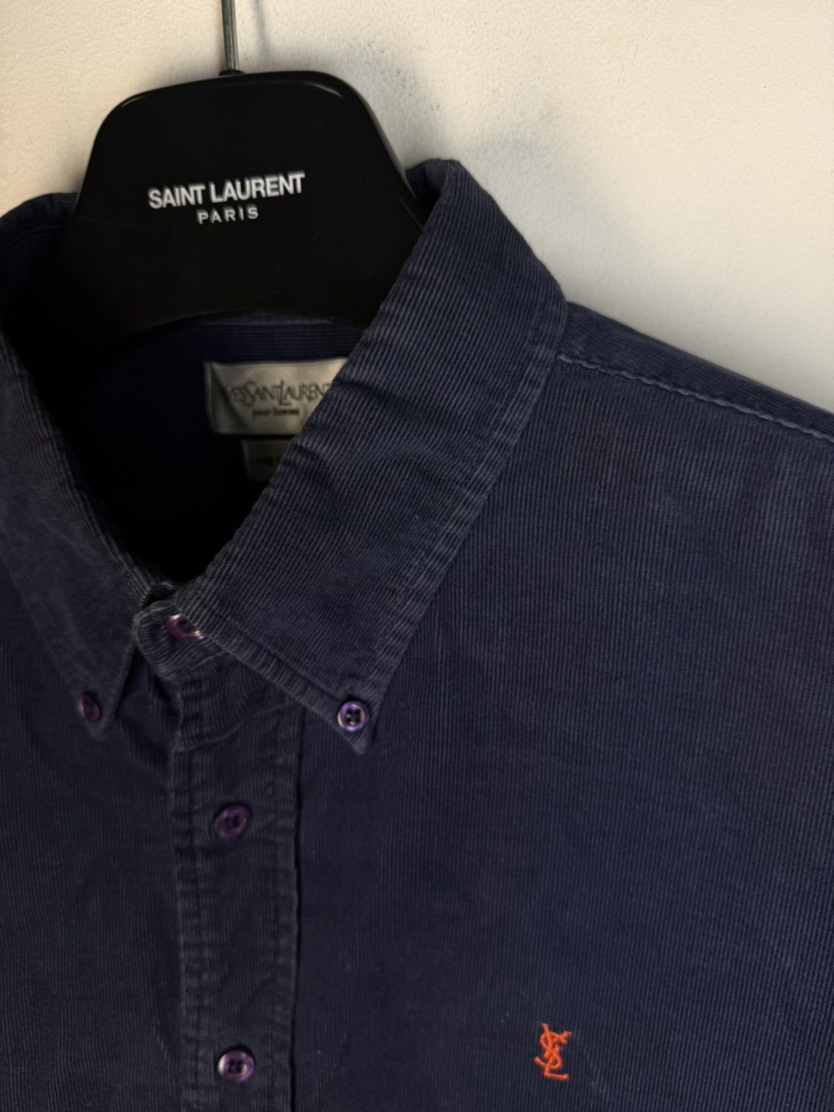 Yves Saint Laurent Corduroy YSL Shirt Velvet Soft Navy Button Up Dress Shirt Size US XL / EU 56 / 4 - 16 Thumbnail
