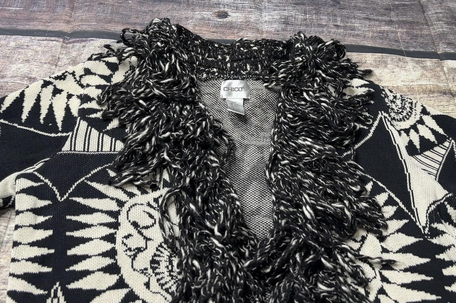 Chicos Chico's Cardigan Sweater Women's 0 Wool Blend Fringe Silk Size XS / US 0-2 / IT 36-38 - 4 Thumbnail