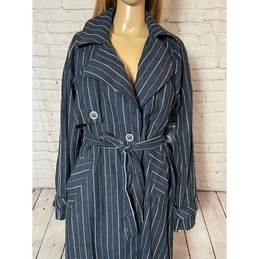 Free People New Free People Linen Blend Blue Striped Melia Mac Trench C Size XS / US 0-2 / IT 36-38 - 9 Thumbnail
