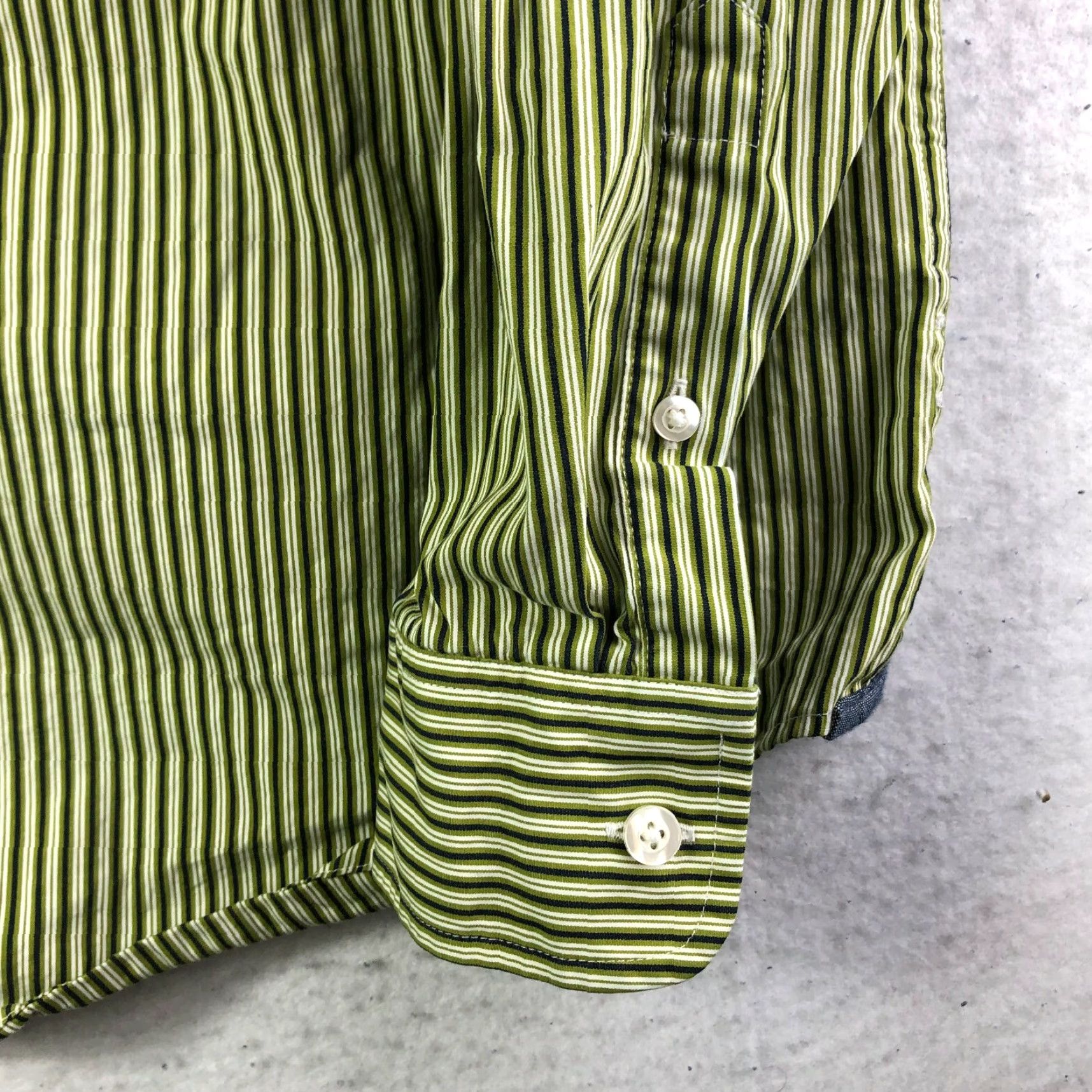 Vintage JCP 80's 2Ply Mens Large Green Striped Long Sleeve Button Down Collar Shirt Size US L / EU 52-54 / 3 - 3 Thumbnail
