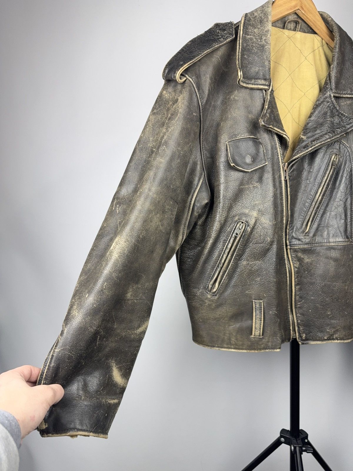Genuine Leather Retro 80s Leonardo Distressed Leather Punk Biker Moto Jacket Size US M / EU 48-50 / 2 - 5 Thumbnail