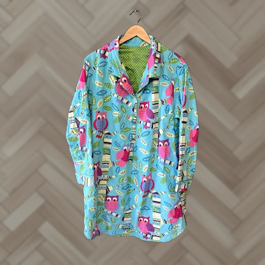 Vintage Nick & Nora Womens Pajama Top Long Sleeve Owl Blue 2XL Shirt Sleep Shirt Womens Size XXL / US 16-18 / IT 52-54 - 1 Thumbnail