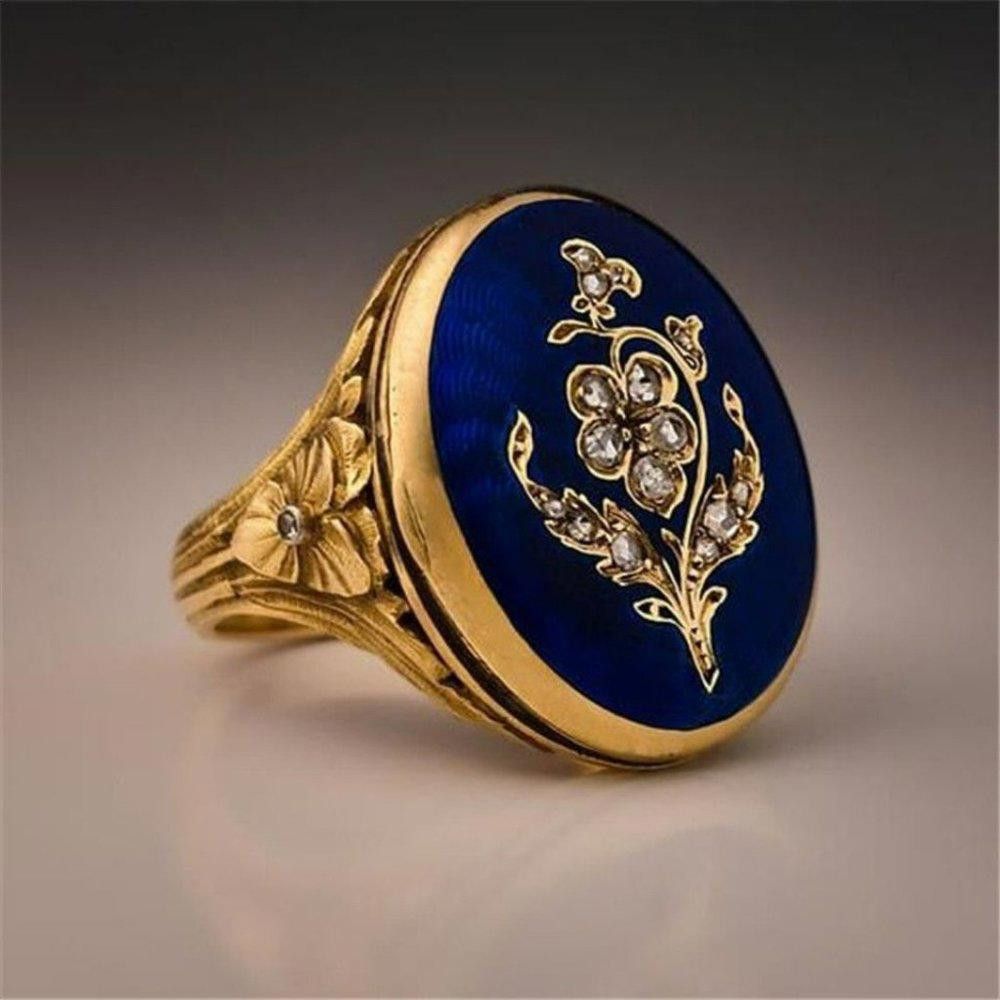 Designer Men's Blue Enamel Sterling Silver Antique Gold Ring - Size 8 Size ONE SIZE - 2 Thumbnail