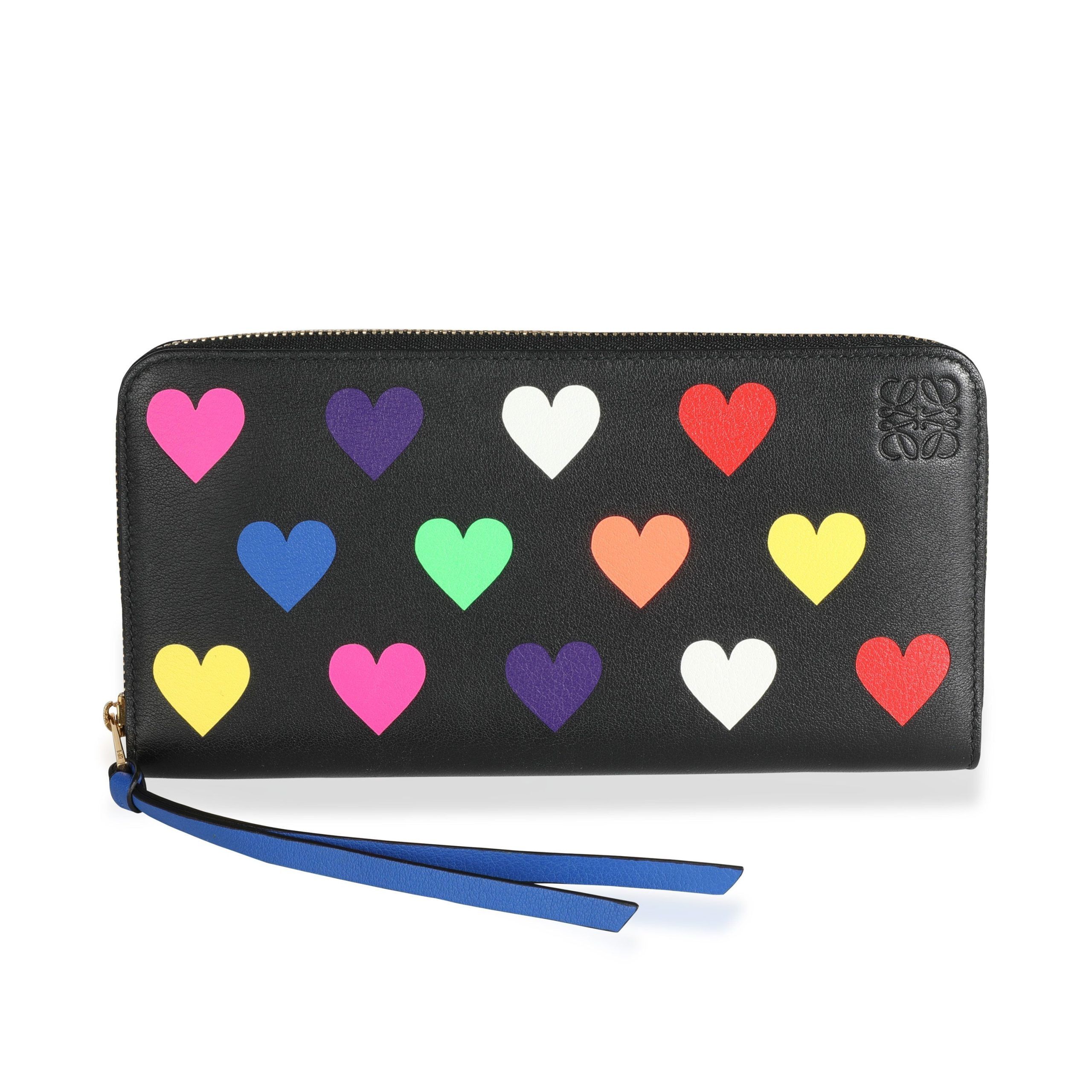 image of Loewe Multicolor Hearts Leather Zip-Around Wallet in Black, Women's