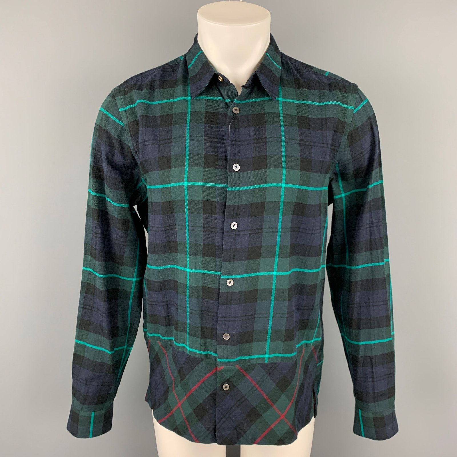 Paul Smith PAUL SMITH Size L Navy Green Plaid Cotton Button Up Shirt Size US L / EU 52-54 / 3 - 1 Thumbnail