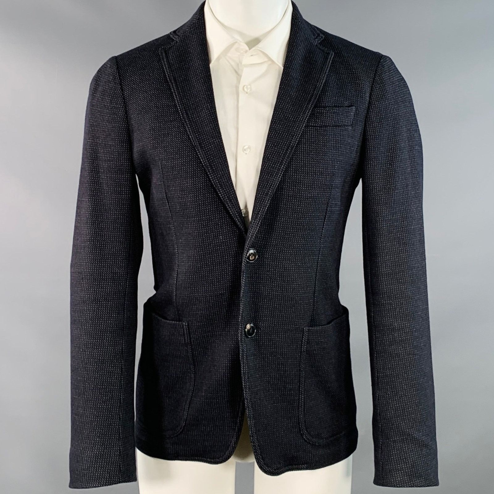 Armani Collezioni Size 40 Black Blue Textured Wool Blend Sport Coat Size 40R - 1 Thumbnail