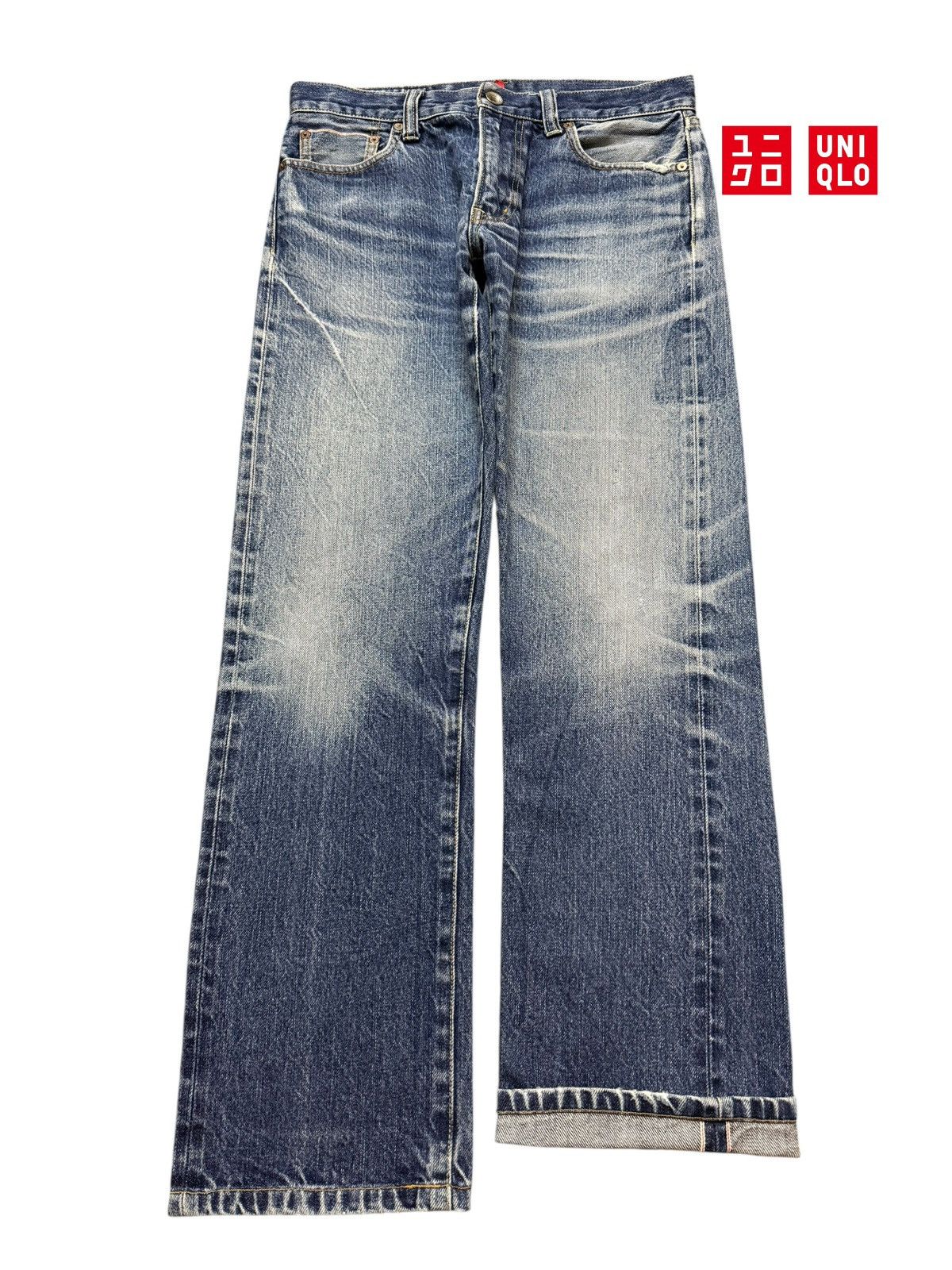 Uniqlo Vintage Y2K Japan Uniqlo Selvedge Faded Whiskers Loose Fits Size US 32 / EU 48 - 1 Thumbnail