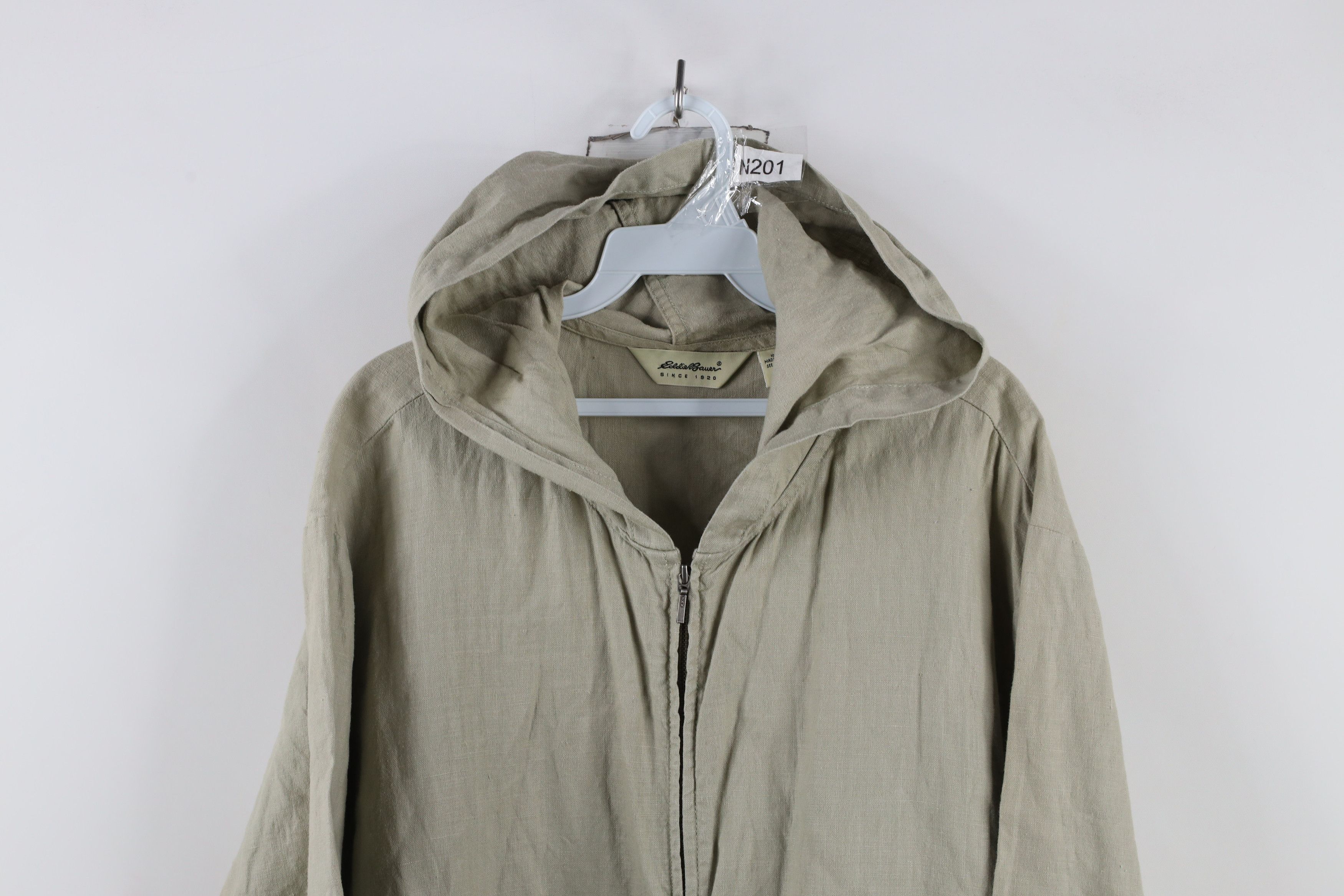 Eddie Bauer × Vintage Vintage 90s Eddie Bauer Linen Full Zip Hooded Jacket Beige Size US XL / EU 56 / 4 - 2 Thumbnail