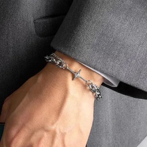Jewelry Chrome Silver Cross Bracelet Goth God Pendant Chain Size ONE SIZE - 1 Thumbnail