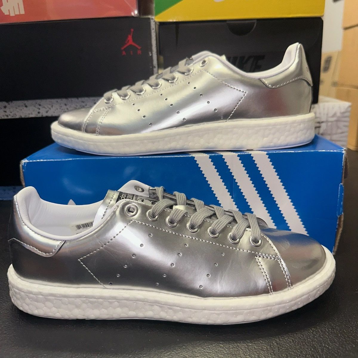 Adidas stan smith boost metallic silver best sale