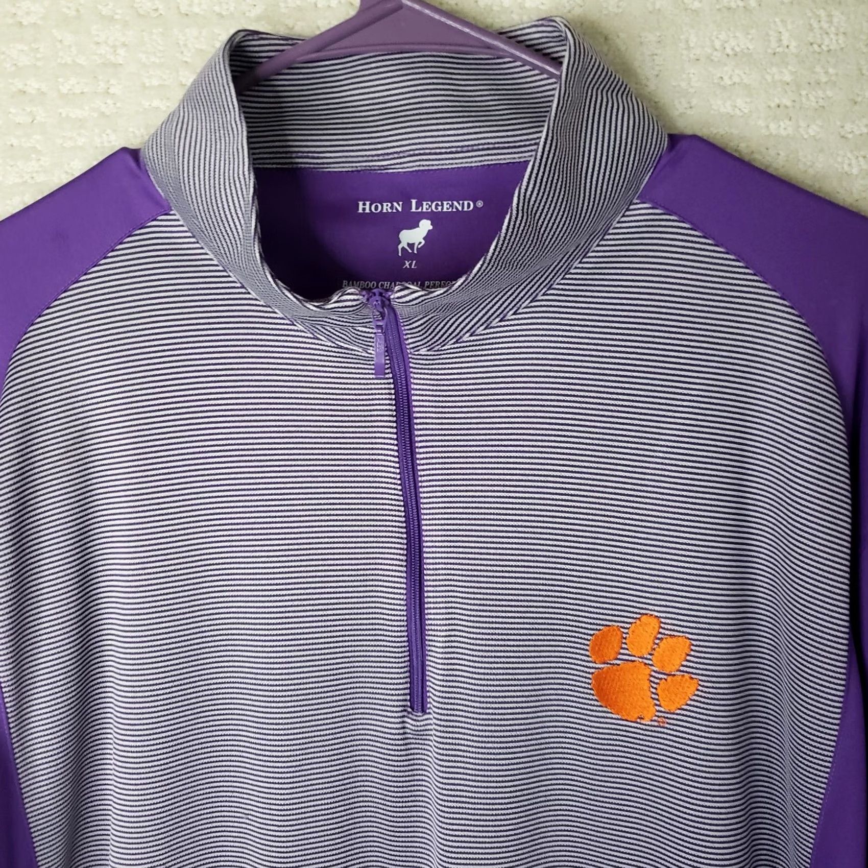 Vintage Horn Legend HL Sport Bamboo Performance 1/4 Zip Clemson Tigers Pullover Mens XL Purple Striped Tiger Paw Size US XL / EU 56 / 4 - 4 Thumbnail