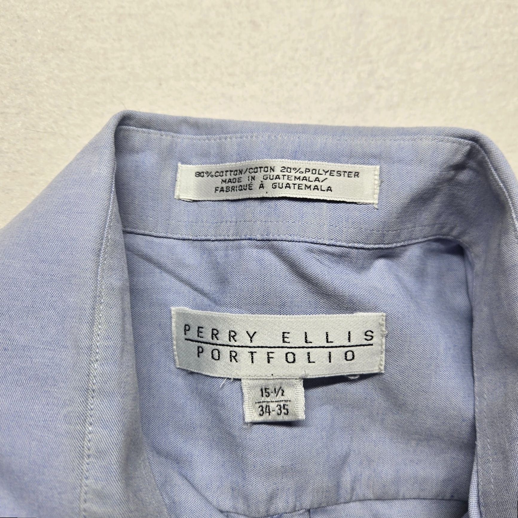 Perry Ellis Perry Ellis Shirt Button-Up Solid Light Blue Long Sleeve 15.5 Mens Regular Adult Blue Portfolio Button Up Shirt 15.5 Mens Size US M / EU 48-50 / 2 - 3 Thumbnail